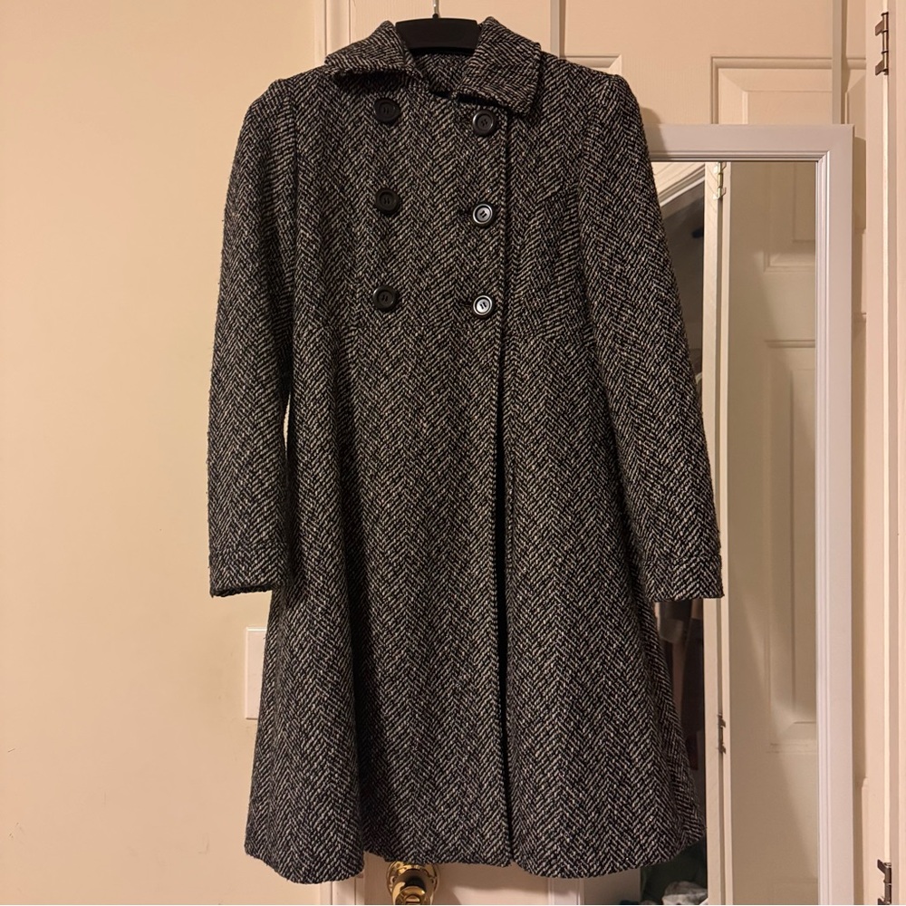 Stylish Black and White Herringbone Coat
